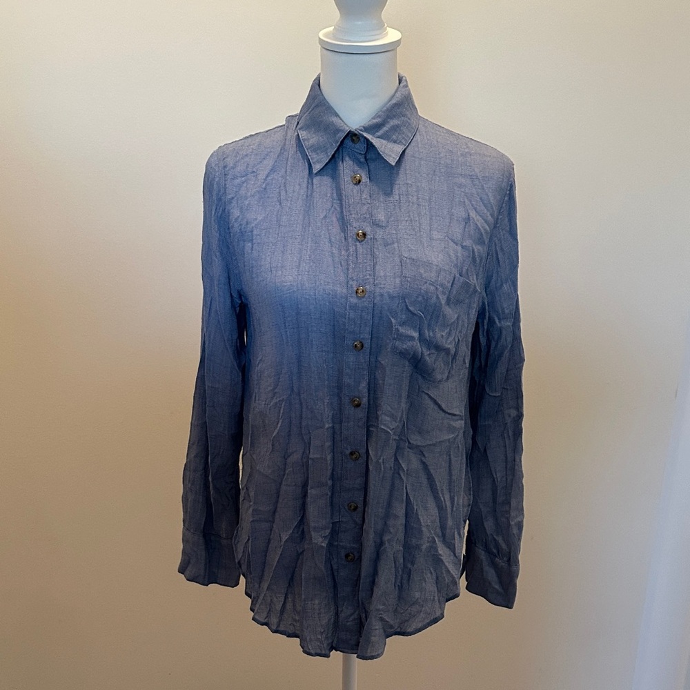 Free People Light Blue Textured Sheer Shirt